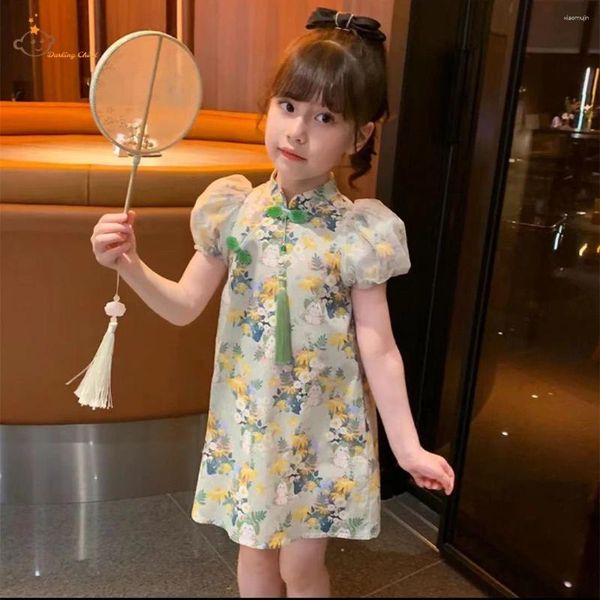 Vestidos da menina cheongsam bebê meninas saia verão crianças roupas camiseta de manga curta casual qipao terno do miúdo estilo chinês vestido de design