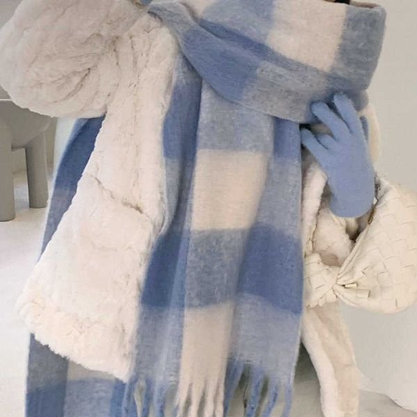 Sciarpa blu scozzese in garza circolare per studentesse versione coreana in mohair guarisce l'autunno e l'inverno versatile caldo e addensato