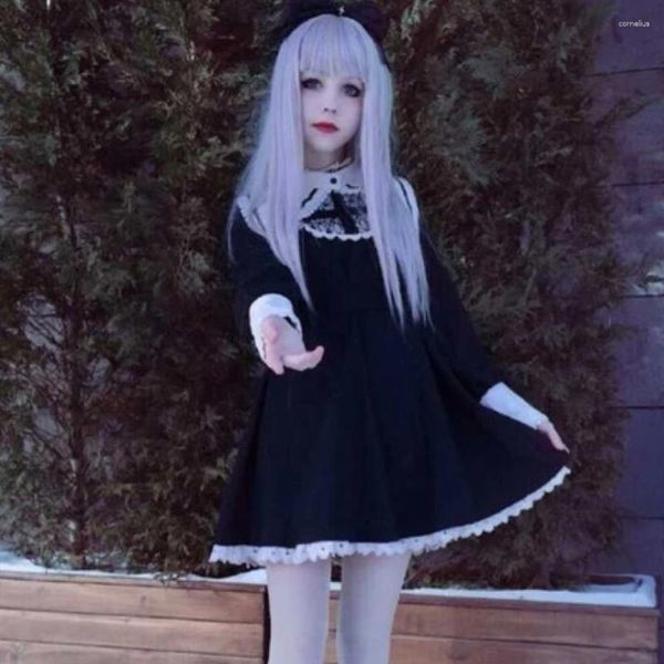 Tema traje japonês harajuku preto e bege gótico lolita vestido meninas freira irmã anime cosplay festa 8446