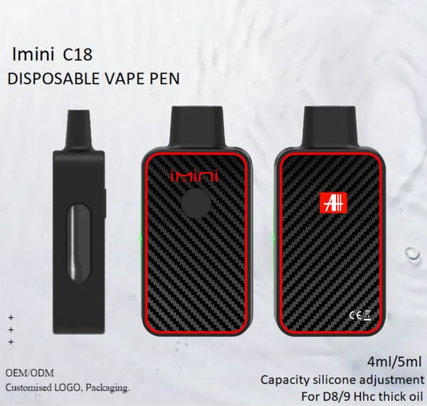 Original C18 4ml 5ml Einweg-Vape-Stifte imini e Zigaretten Vapes Stiftstarter Kits D9 D10 HHC Leere Schoten in Batterie Local Lagelhaus einstellbare Spannung 2,7 V-3,1V-3,6 V