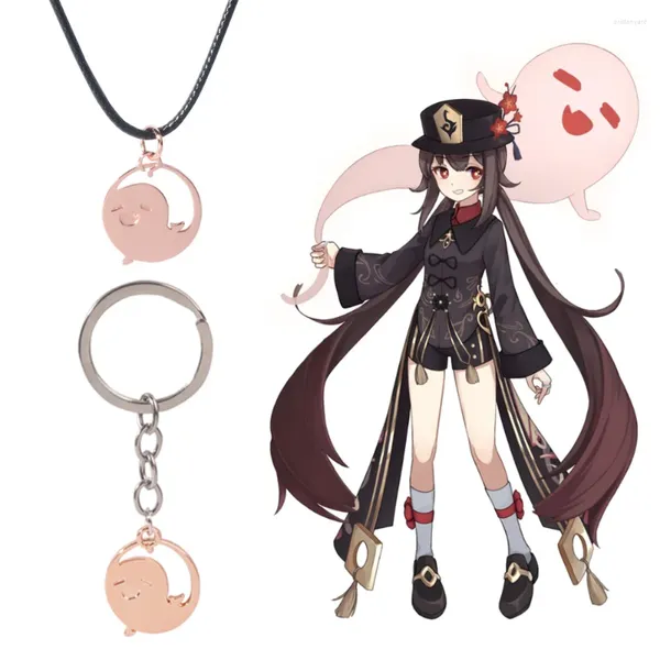 Collane con ciondolo Gioco Genshin Impact Collana Hu Tao Simpatico fantasma Cosplay Portachiavi per donna Uomo Gioielli regalo