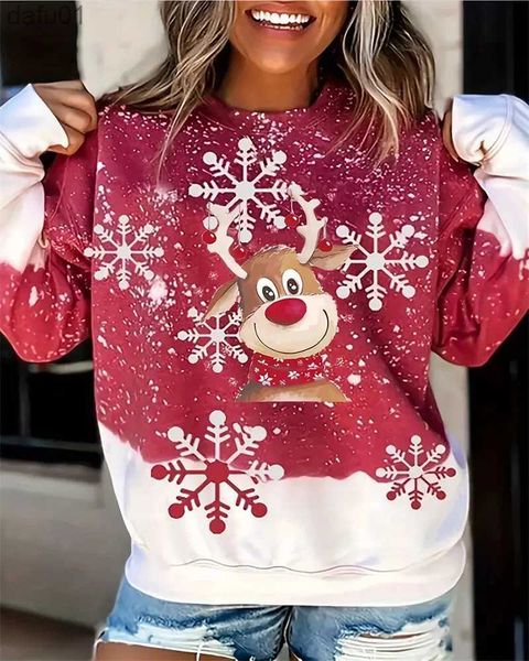 Kadın Sweaters 2023 Kadın Sonbahar ve Kış Noel Süveteri Uzun Sökili Yuvarlak Yuvarlak Kardan Adam Noel Teması Baskı Büyük Boyu Kadınlar 6xll231024