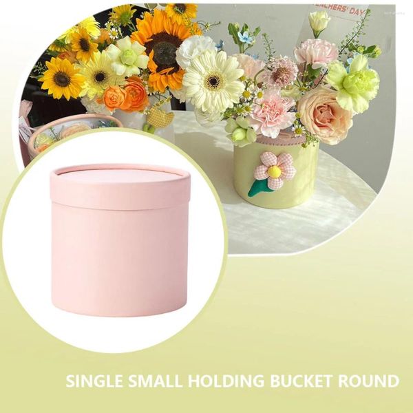 Envoltório de presente rosa caixa de festa de papelão com tampas flor balde presente redondo loja de casamento embrulho decoração bege