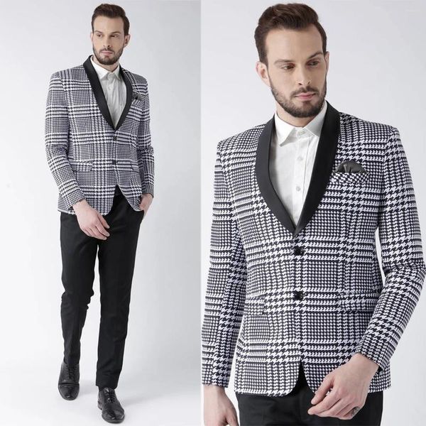 Ternos masculinos sob medida 2 peças blazer preto calças única lapela pura houndstooth formal trabalho wear plus size smoking feito sob encomenda