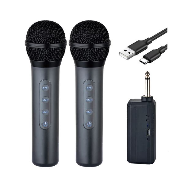 Walkie Talkie Heikuding 2.4G Microfone portátil sem fio para karaokê Microfone sem fio universal com bateria recarregável para cantar MIC 2 peças 231023