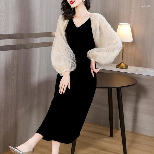 Casual Kleider AIMEILI Frauen Luxus Jacquard Kleid Festa Hohe Qualität Elegante Büro Party Robe Femme Vintage Designer Bleistift Samt