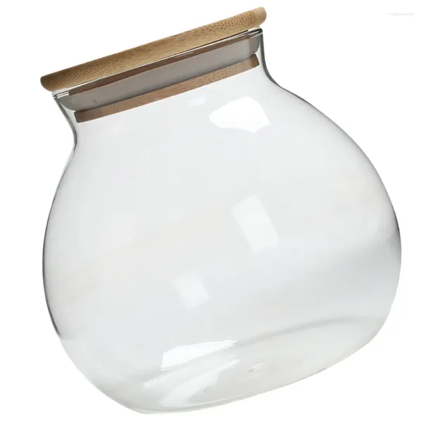 Bottiglie di stoccaggio 1 pezzo di chiusura può snack barattolo di tè in vetro con coperchio in bambù (trasparente)