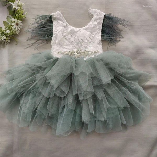 Mädchen Kleider Prinzessin Baby Feder Kleid 1. Geburtstag Party Kleinkind Mädchen Spitze Fliegende Ärmel Sommer Kinder Tutu Kleidung Mit Schärpen