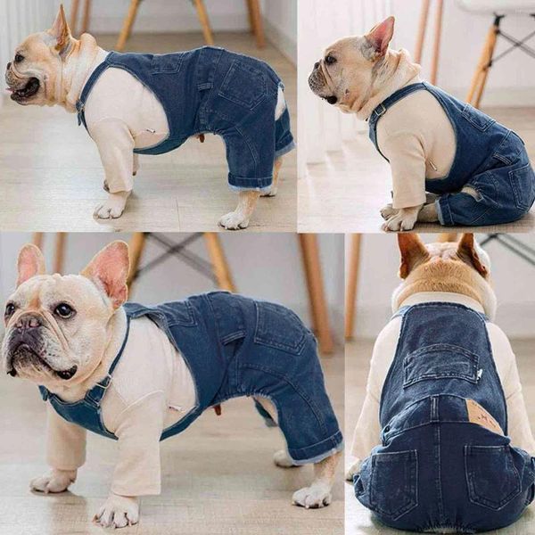 Cão vestuário camisas roupas macacão jeans filhote de cachorro jean jaqueta estilingue macacão trajes moda confortável calças azuis roupas para pequeno