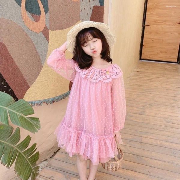 Vestidos de menina verão design de moda bebê meninas roupas de manga comprida vestido rosa renda respirável senhoras crianças