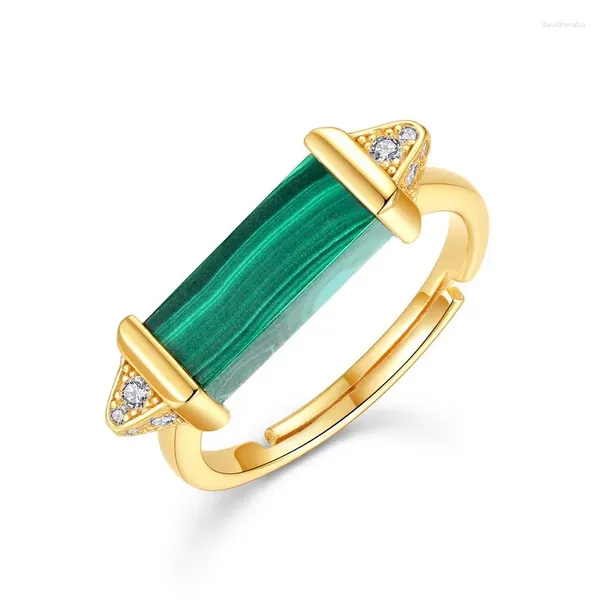 Anéis de cluster simples geométrico malaquita incrustada anel moda s925 prata esterlina banhado k ouro feminino ponto atacado marca jóias