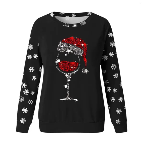 Женские толстовки с блестками, красное вино, бокал, женский рождественский пуловер, толстовка с круглым вырезом и длинными рукавами, топ реглан в стиле Харадзюку