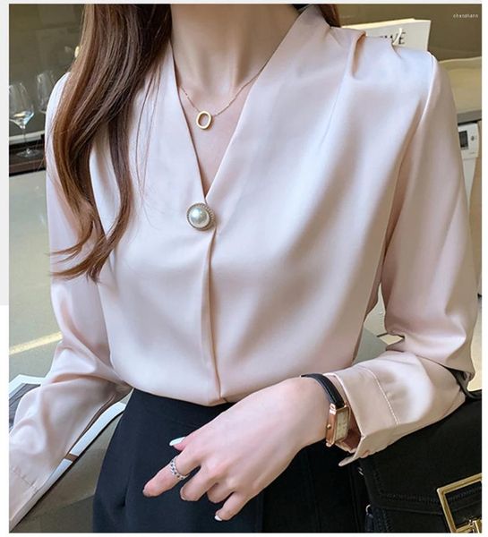 Frauen Blusen Koreanische Mode V-ausschnitt Lose Dünne Lange Hülse Hemd Für Frauen Büro Damen Elegante Tops Bluse Shirts