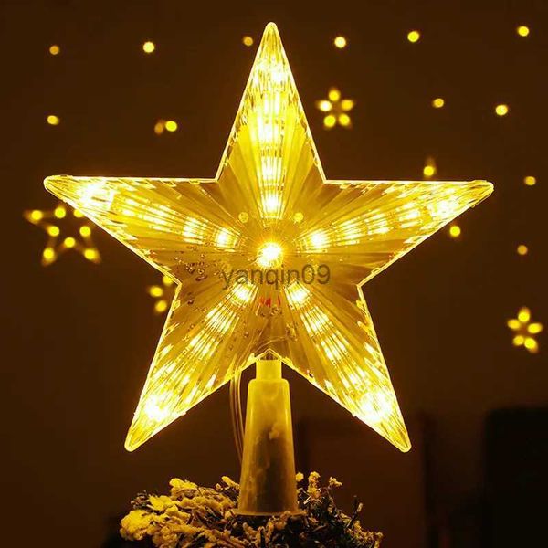 Decorações de Natal 20 cm Árvore de Natal Top Light LED Brilhante Estrela Lâmpada Espumante Luz Noturna Xmas Tree Topper Ornamento Ano Novo Decoração de Festa em Casa HKD231024