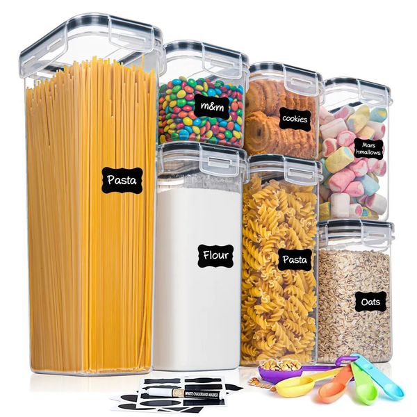 Contenitori per la conservazione degli alimenti Contenitori per la conservazione degli alimenti Set da 7 pezzi Contenitore per la cucina Contenitore per la dispensa Organizzazione Contenitori per contenitori in plastica con coperchi Ideale per cereali 231023