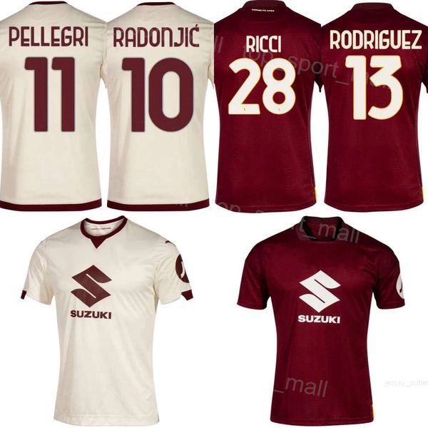 Vereinsmannschaft 23-24 Fußball Torino 8 Ivan Ilic Trikots 10 Nemanja Radonjic 32 Vanja Milinkovic-Savic 3 Perr Schuurs 13 Ricardo Rodriguez Fußballtrikot-Kits Rot Beige