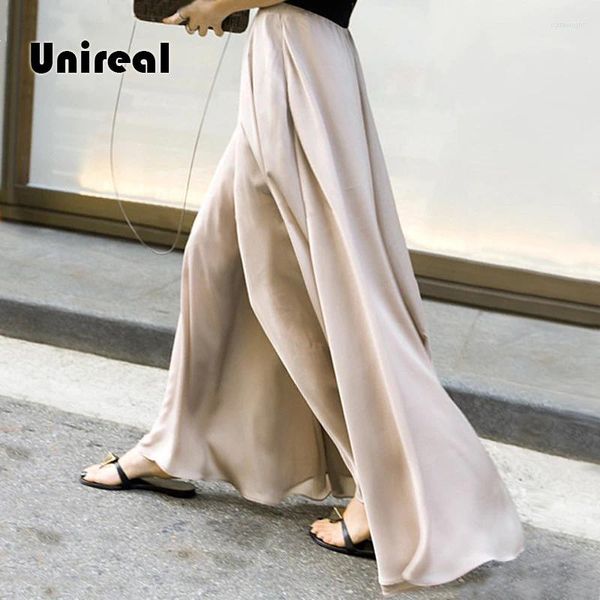 Calças femininas unireal 2023 verão mulheres saias calças casuais culottes chiffon palazzo pant feminino perna larga