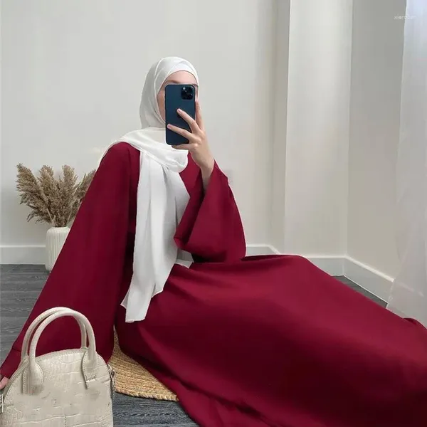 Этническая одежда, атласное платье Абая, мусульманское женское платье с длинным рукавом, однотонное, скромное, макси-халат, элегантное вечернее платье, турецкое исламское платье с поясом