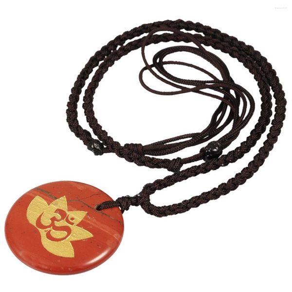 Collane con ciondolo Collana con amuleto in pietra rotonda incisa con chakra della corona Onda regolabile per unisex