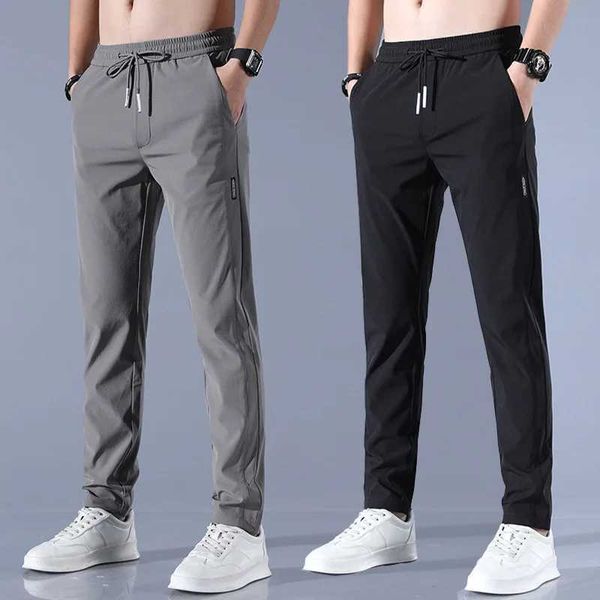 Urban Sexy Dresses Herren-Hose aus Eisseide, einfarbig, mittlere Taille, lockere, atmungsaktive, gerade Freizeithose, dünne, schnell trocknende Sporthose mit Kordelzug