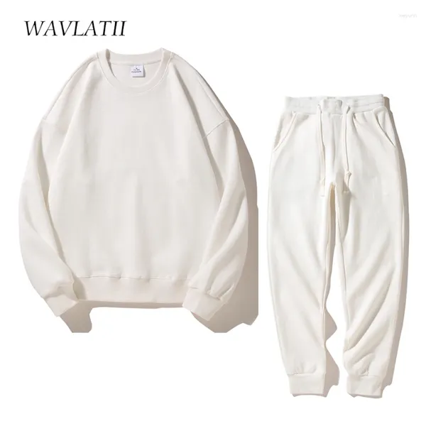 Mulheres Hoodies WAVLATII Mulheres Branco Streetwear Moletons Conjuntos Feminino Cinza Casual Oversized Sporty Hoody Tops Calças Ternos para Jovens WH2390