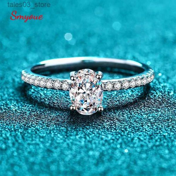 Anelli nuziali Smyoue ovale taglio ovale 2ct Anelli da nozze Moissanite Donne colomba uovo simulato a fascia diamante Rhodium placcata 925 anelli personalizzati in argento regalo Q231024