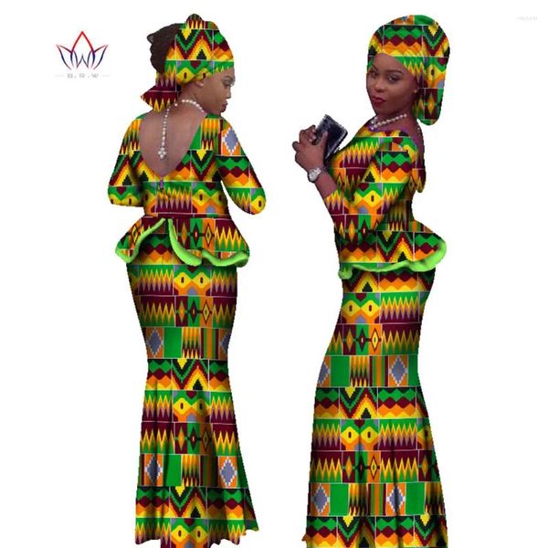 Ethnische Kleidung Bintarealwax Afrikanischer Stil Zweiteiliges Rock-Set Dashiki Elegantes Rüschen-Crop-Top und Outfits für die Hochzeit WY1057