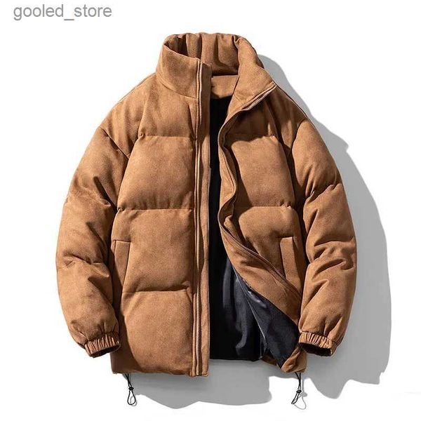 Herren Daunenparkas 2023 Streetwear Winter Neue Retro Parkas Mantel Männer Verschiedene Farbe Blase Jacke Oversize Warm Solid Mantel Faux Wildleder Puffer Jacke Q231024