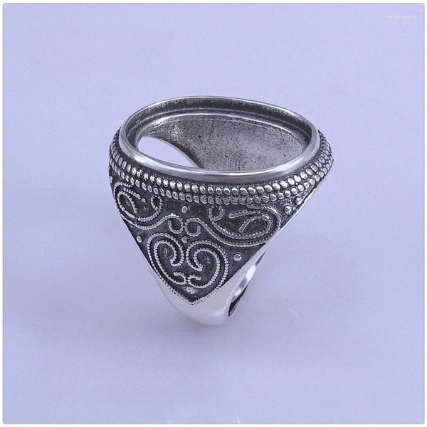 Anéis de cluster Antigo acabamento de prata esterlina homem anel configuração 16mm 22mm ágata âmbar 925 jóias diy fornecedor