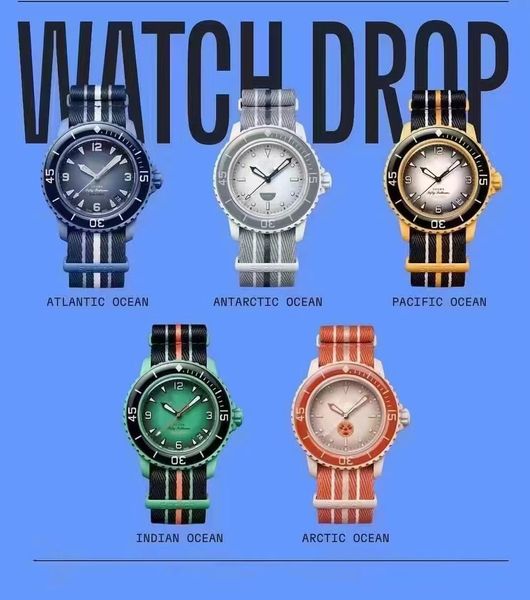 OCÉANO ATLÁNTICO Relojes para hombre Relojes cronógrafo de función completa de alta calidad Relojes de nailon Reloj de cuarzo OCÉANO ÁRTICO ÍNDICO PACÍFICO ANTÁRTICO con caja original