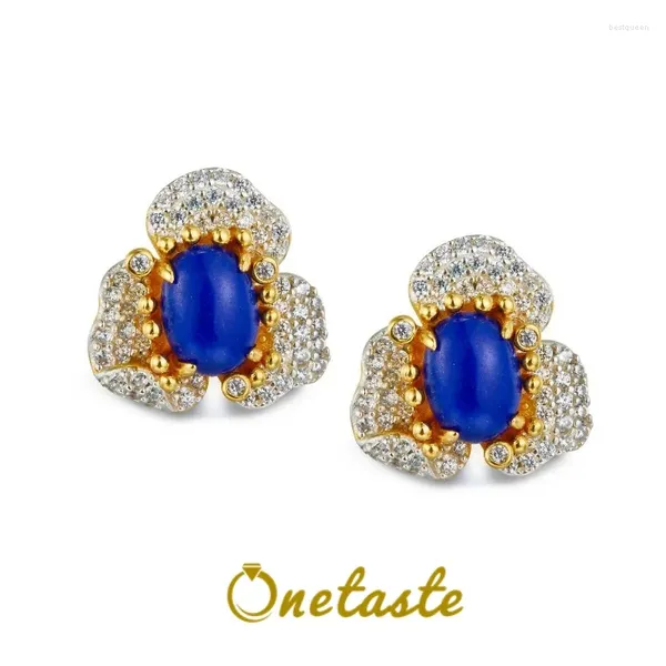 Orecchini con perno in argento sterling 925 lapislazzuli fiore zircone per le donne pietra naturale di lusso blu bianco piccolo orecchino regalo 2023