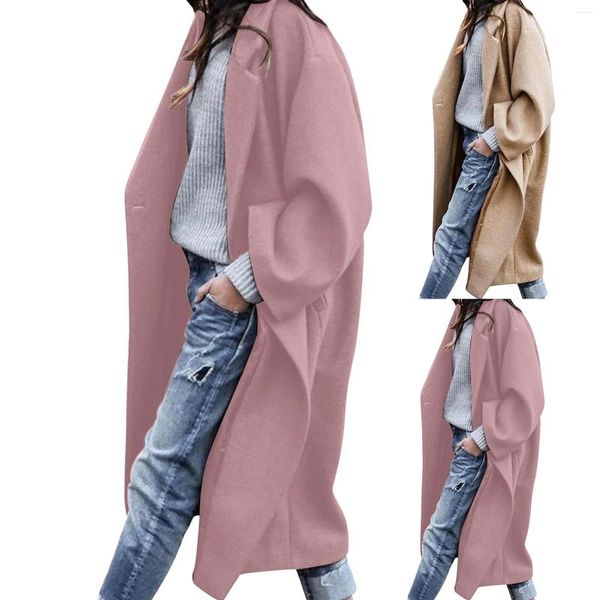 Kadın Ceketleri Kadın Moda Düz Renkli Out Gare Kış Uzun Kollu Yaka Ceket Hendek Yüksek Kadınlar Tan Palto