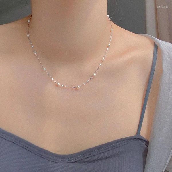 Ciondoli Collana girocollo in argento sterling 925 con catena di perle per le donne, ampia gioielleria raffinata, regalo di compleanno per feste di matrimonio