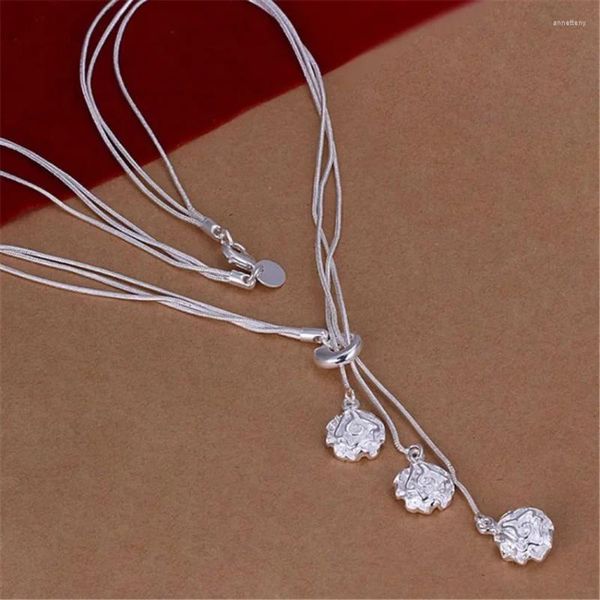 Anhänger Halsketten versilbert exquisite edle Luxus wunderschöne Mode Charms Blume Hochzeit Frauen Rose Halskette 18 Zoll Schmuck N049