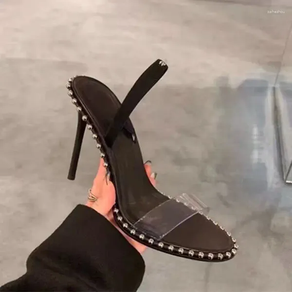 Модельные туфли CINESSD, женские сандалии в стиле знаменитостей, 2023, металлические бусины, расшитые блестками, с открытым носком, на высоком каблуке-шпильке, пикантная мода