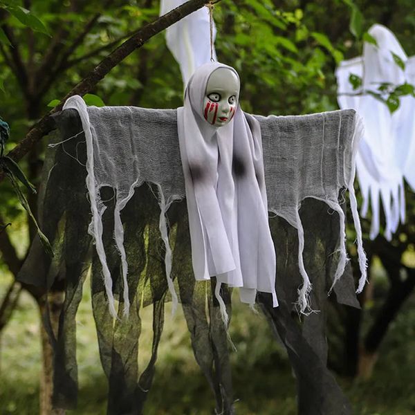 Objetos decorativos estatuetas Halloween crânio fantasma árvore ao ar livre pendurado janela pingente de parede casa assombrada adereços de terror decorações para casa fantasia de festa 231023