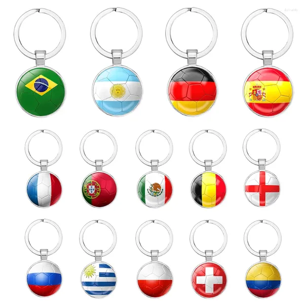 Schlüsselanhänger Brasilien Spanien Argentinien Flagge Fußball Schlüsselanhänger für Männer Charm Metall Glas Cabochon Nationaler Schlüsselanhänger Schlüsselanhänger Schmuck