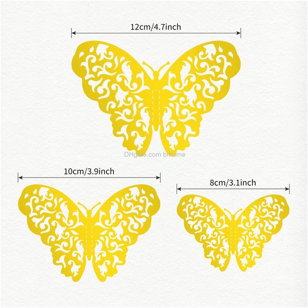 Adesivos de Parede 3D Borboleta Decoração Decoração de Ouro para Festa de Aniversário Removível Quarto Berçário Sala de Aula Casamento 3 Tamanho 5 Estilo Drop Deliv Amefn