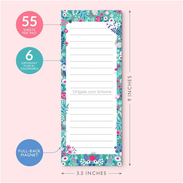 Notas Lista de compras magnética para geladeira Tema floral 3,5 x 9 Memo Notepad Loja Armário de arquivo para fazer lembretes de compromissos Refeição P Amgza