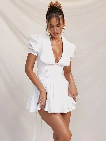 Vestidos de festa suninheart verão branco puff manga vestido mini uma linha dólar colar férias casual curto feminino 2023