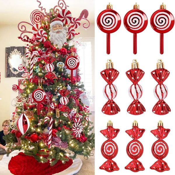 Decorações de Natal 6 pcs Pirulito Candy Cane Pingente Árvore de Natal Pendurado Bola Enfeites para Casa 2024 Ano Presente 231023