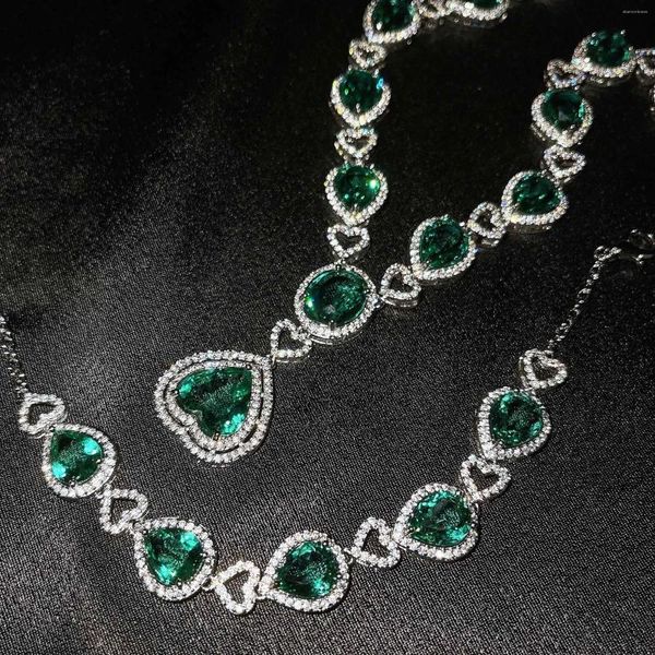 Collana di orecchini set 2 pezzi/set Titanic Heart Of Ocean collane per le donne amano i braccialetti di cristallo verde zircone festa di nozze femminile