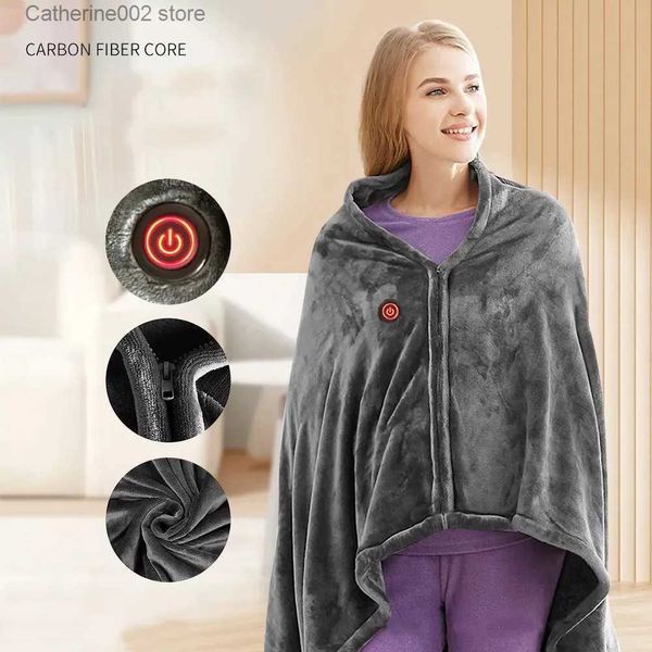 Salotto da donna Flanella Spina USB Uso Coperta elettrica Riscaldatore invernale sicuro Coperta calda con scialle con cerniera Coperte scalda corpo portatili indossabili T231024