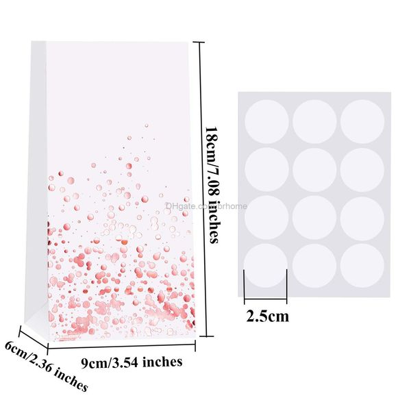 Confezione regalo Mini Sacchetti di carta abbronzanti a pois in oro rosa 3,5 X 2,4 7,1 pollici Sacchetto di caramelle per addio al nubilato Kraft bianco con 48 adesivi per matrimonio Bir Am4To