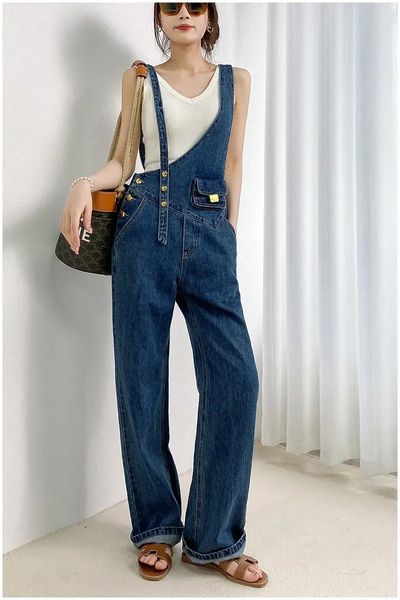 Damenhosen Mode Slouchy Baggy Jean Kleidung Damen Streetwear Asymmetrie Blau Hohe Taille Breite Beine Tasche Denim Strap 231023