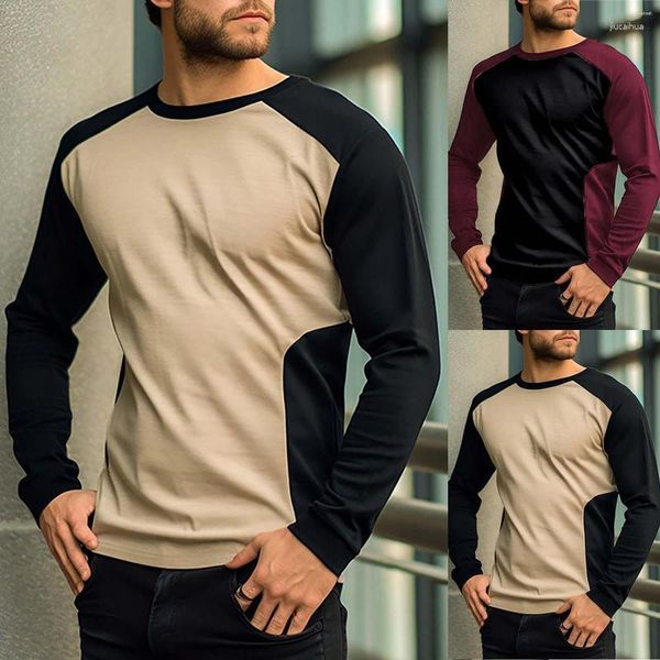 Homens camisetas Homens lisos moda primavera e verão casual manga comprida tripulação pescoço cor sólida utilitário curto