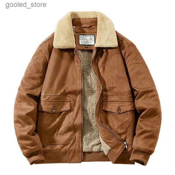 Piumino da uomo Parka Autunno Inverno Giacca in pelle scamosciata da uomo Luxury Retro Collo in pelliccia Giacca in pelle Cappotto Maschile Addensare Caldo Solido Bomber Giacca a vento Top Q231024