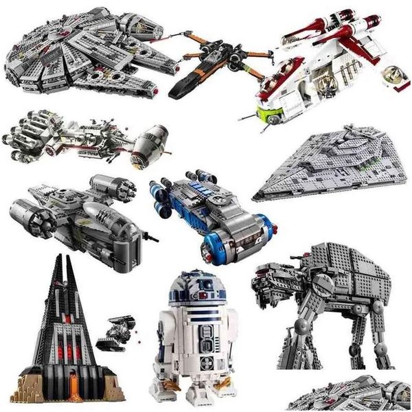 Блоки Boys Girld Star Set Wars Фигурки Строительные блоки Кирпич Просвещение Совместимая сковорода Игрушка для детей Подарки G220414 Игрушки Подарки Block Otke5