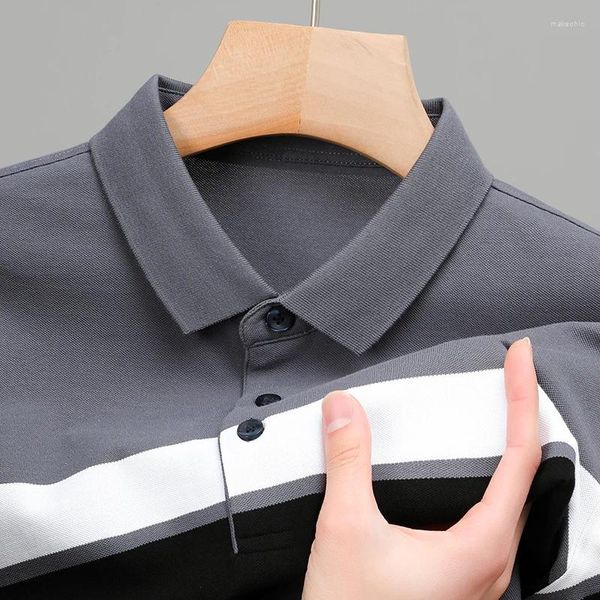 Polos masculinos high end polo camisa 2023 verão lapela listra 95% algodão de manga curta coreano moda tendência roupas bonitas