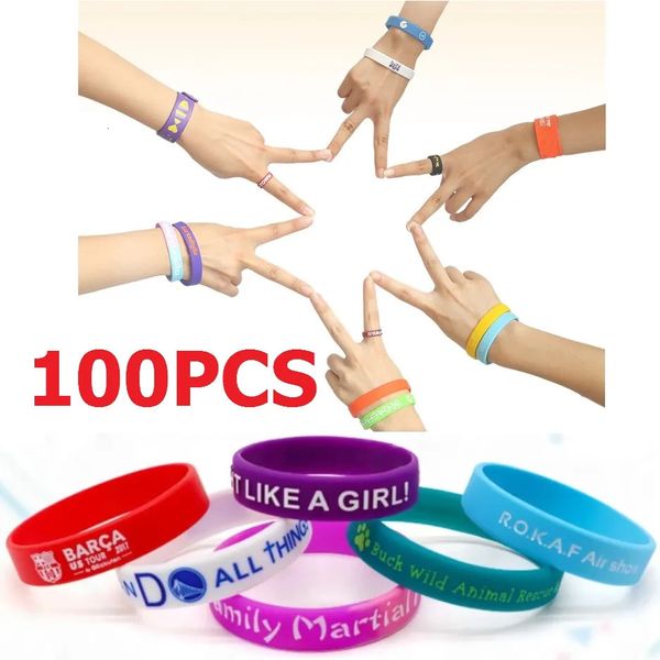 Bangle 100pcs50pcs Pulseiras de silicone personalizadas impressas técnica pulseira personalizada banda personalizada para eventos de festa de aniversário 231023